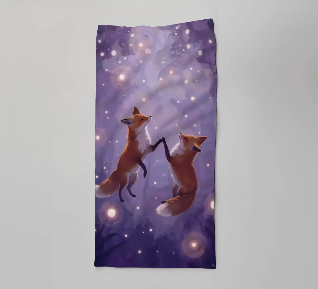 Two Foxes Floating in Space towel by DesignDoodle