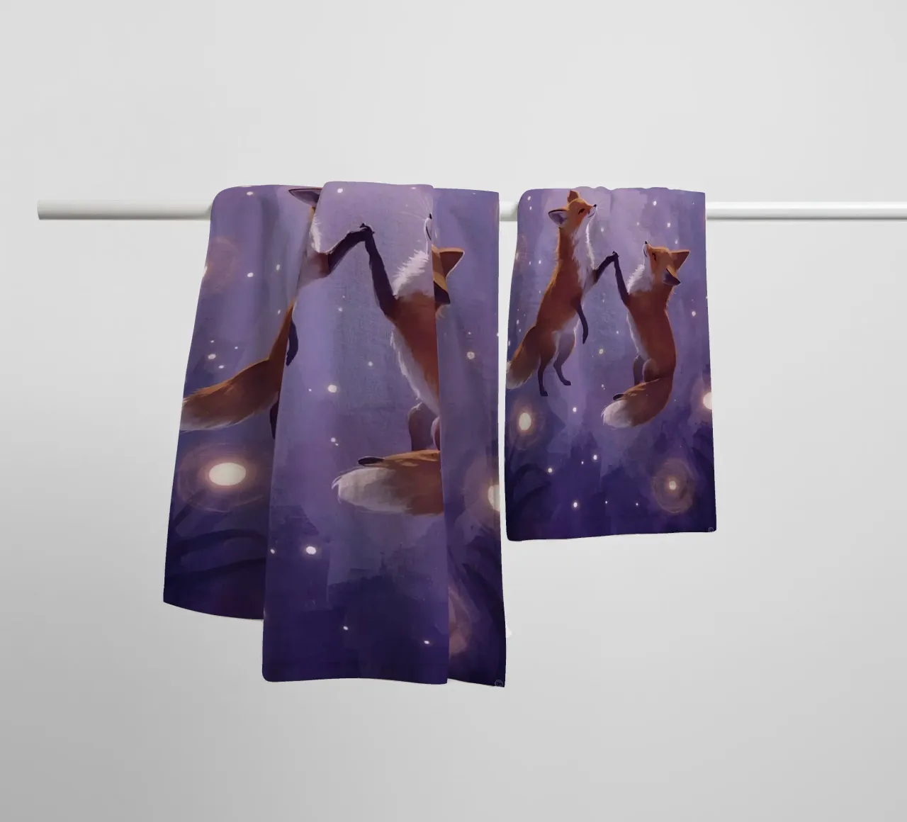 Two Foxes Floating in Space towel by DesignDoodle