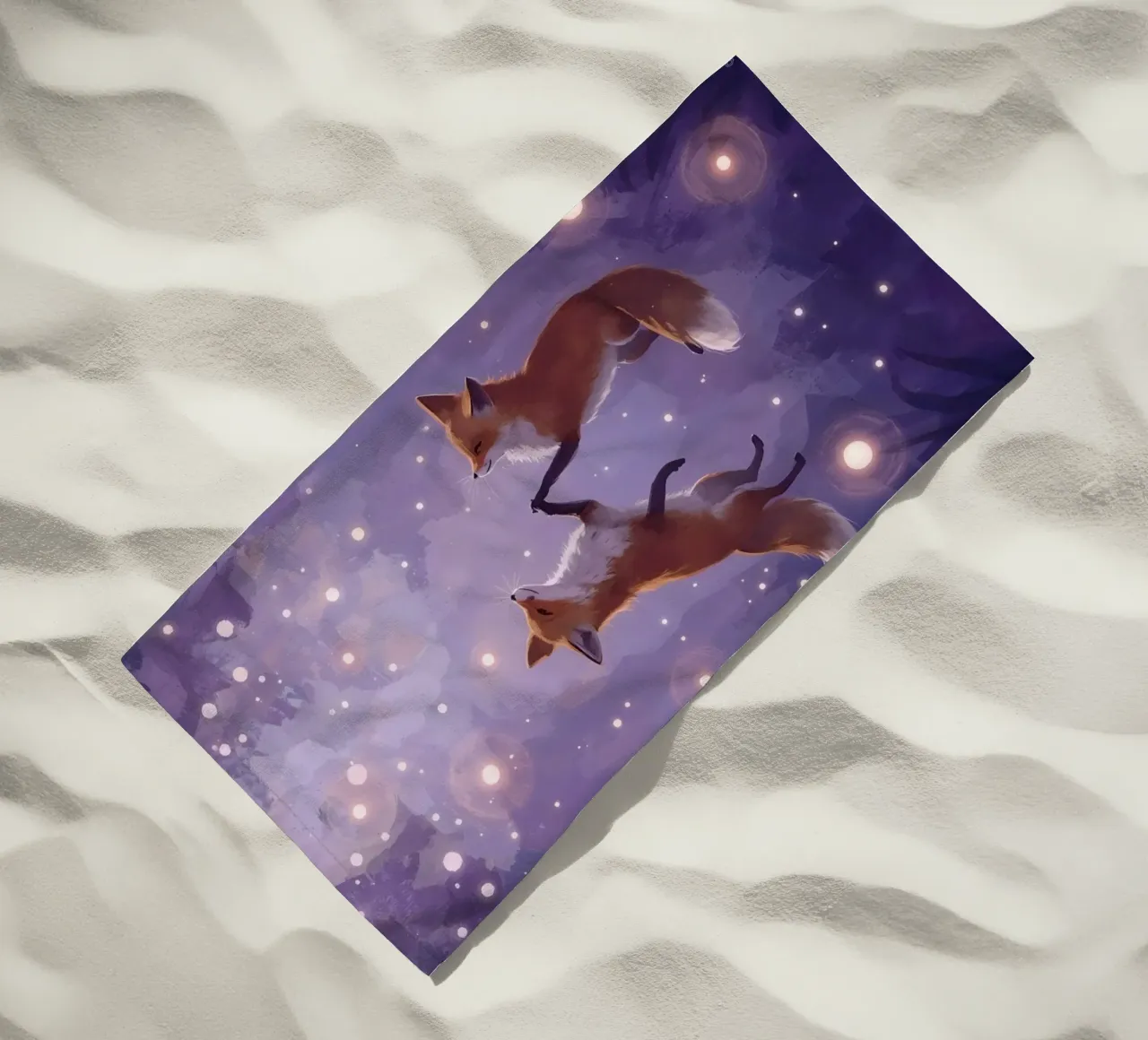 Two Foxes Floating in Space beach towel by DesignDoodle