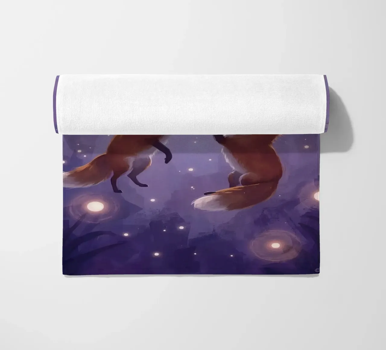 Two Foxes Floating in Space beach towel by DesignDoodle