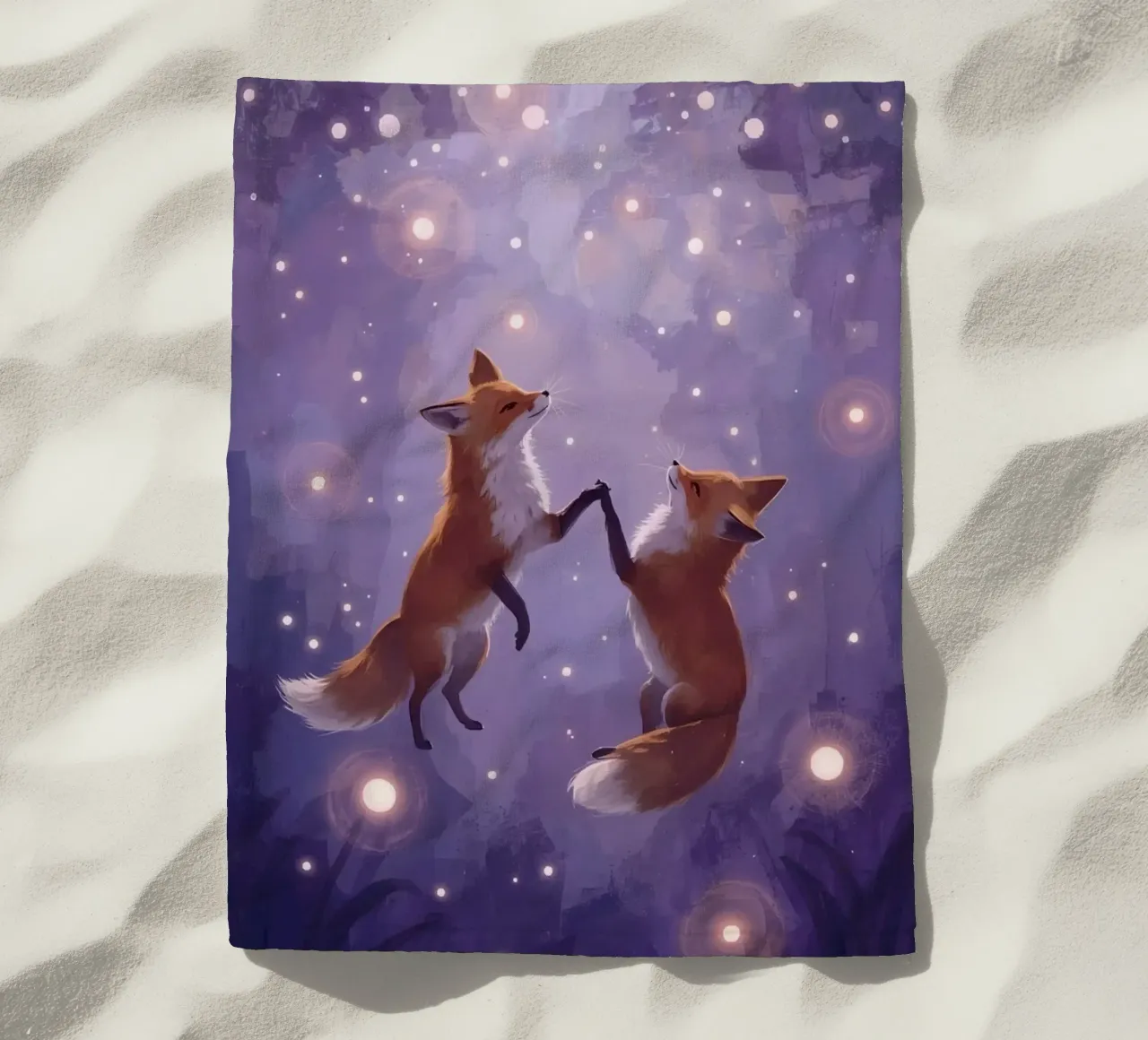 Two Foxes Floating in Space beach towel by DesignDoodle