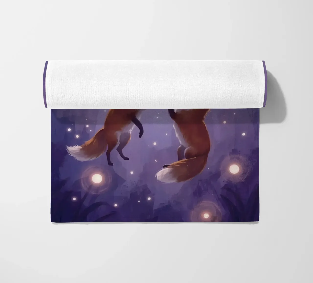 Two Foxes Floating in Space beach towel by DesignDoodle