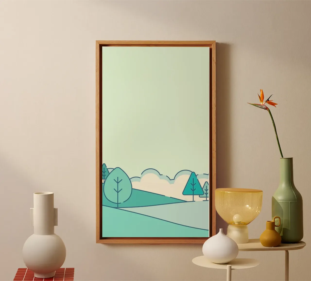 calm scene green tela con Cornice a cassetta da kichin
