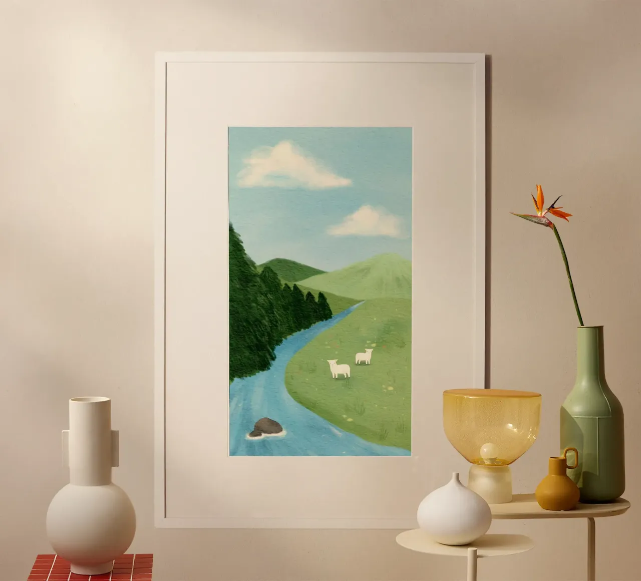 calm sunshine sheep poster con telaio in legno da carsa