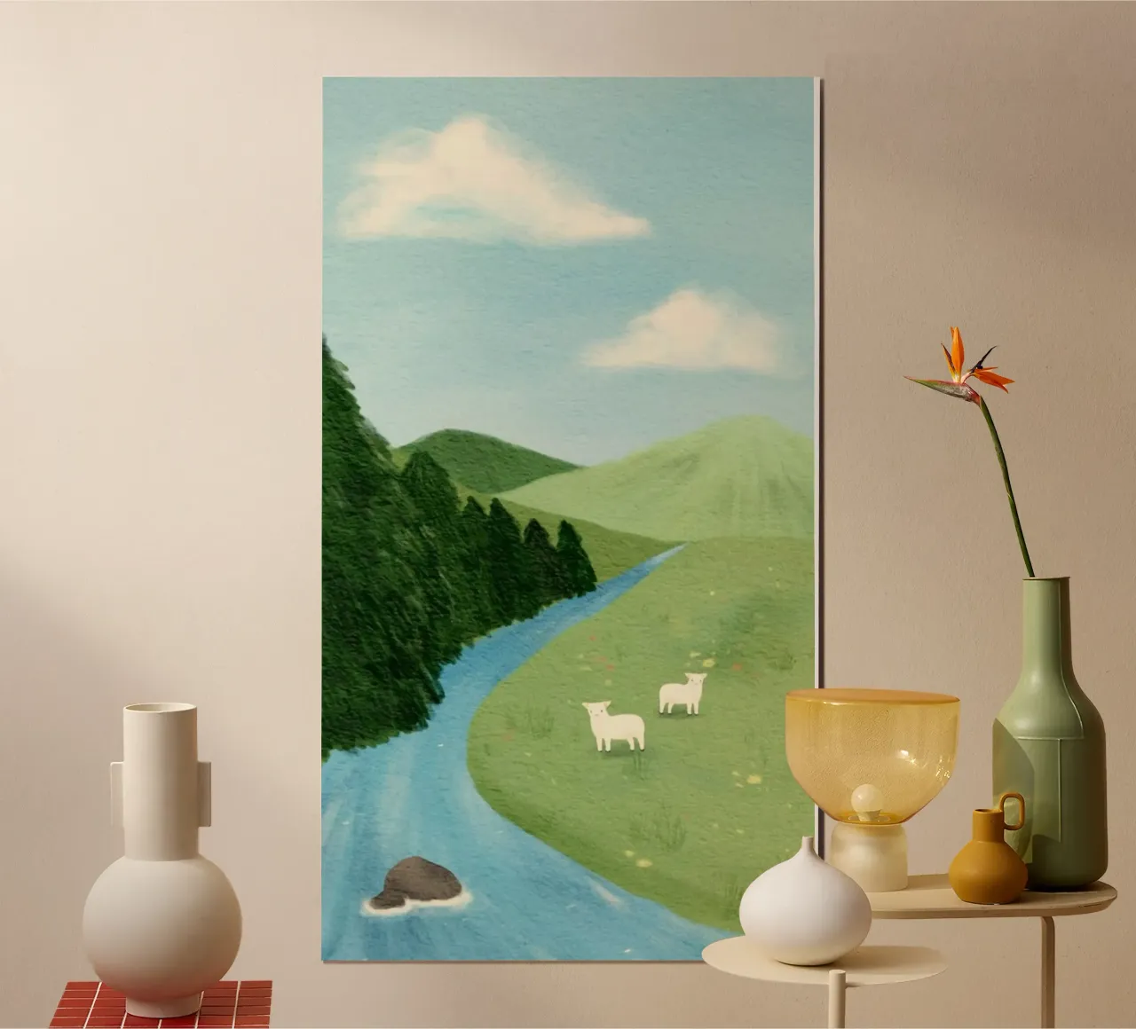 calm sunshine sheep poster con telaio in legno da carsa
