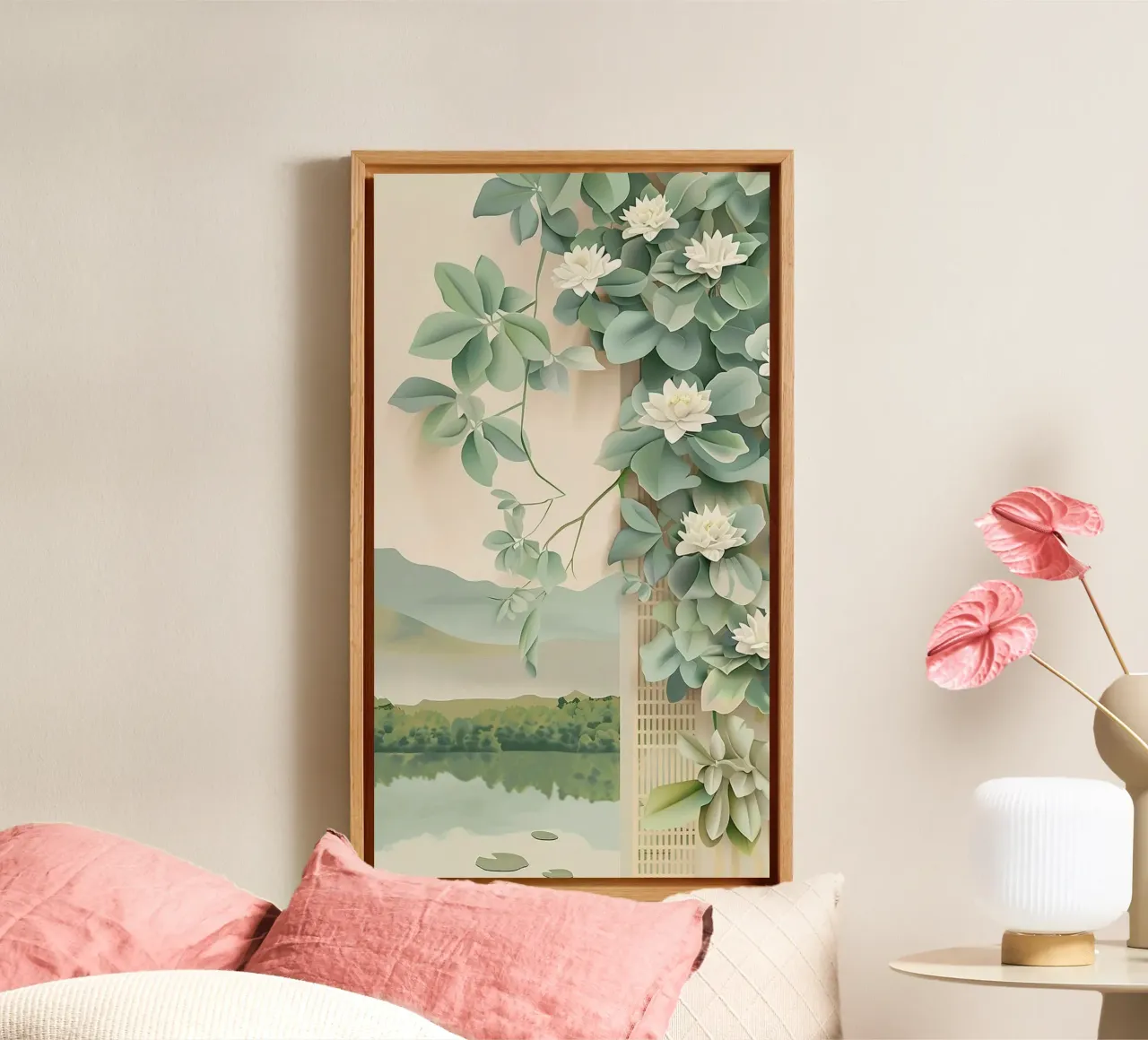 the calm tree on wall canvas with Floater frame by carsa