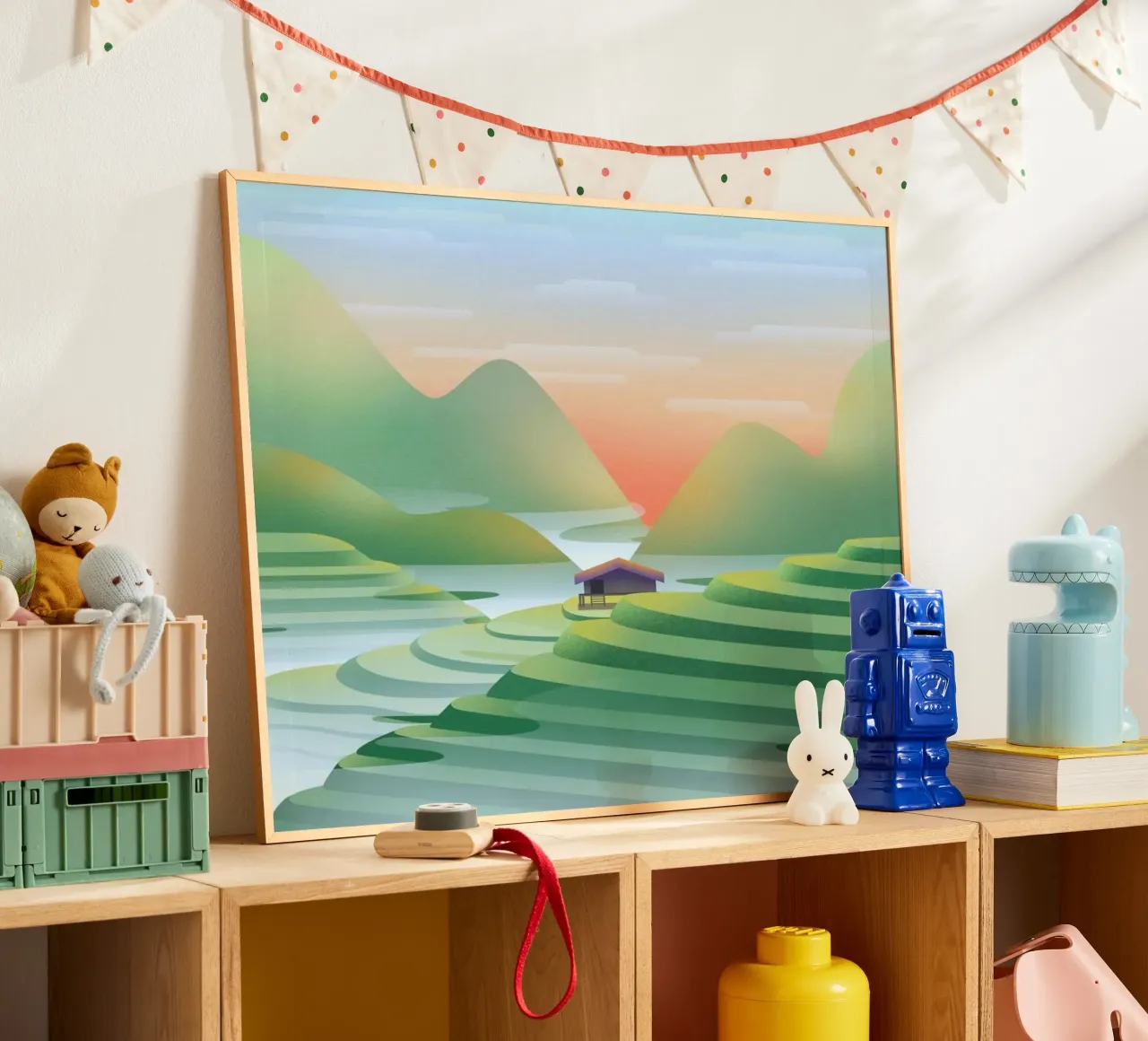calm field on mountain poster con telaio in legno da kichin