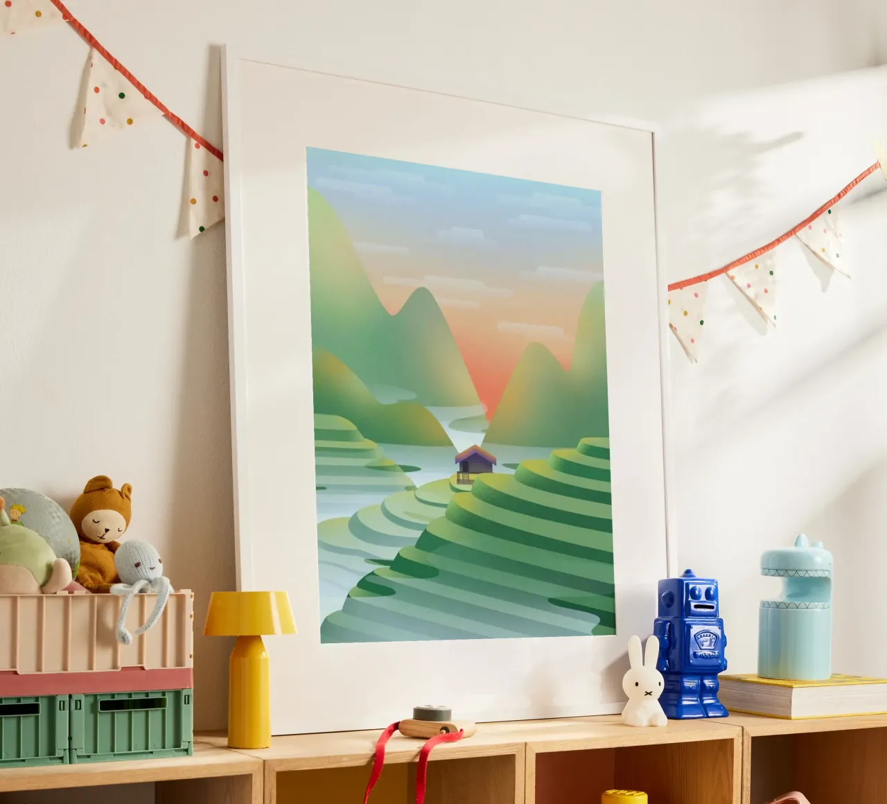 calm field on mountain poster con telaio in legno da kichin
