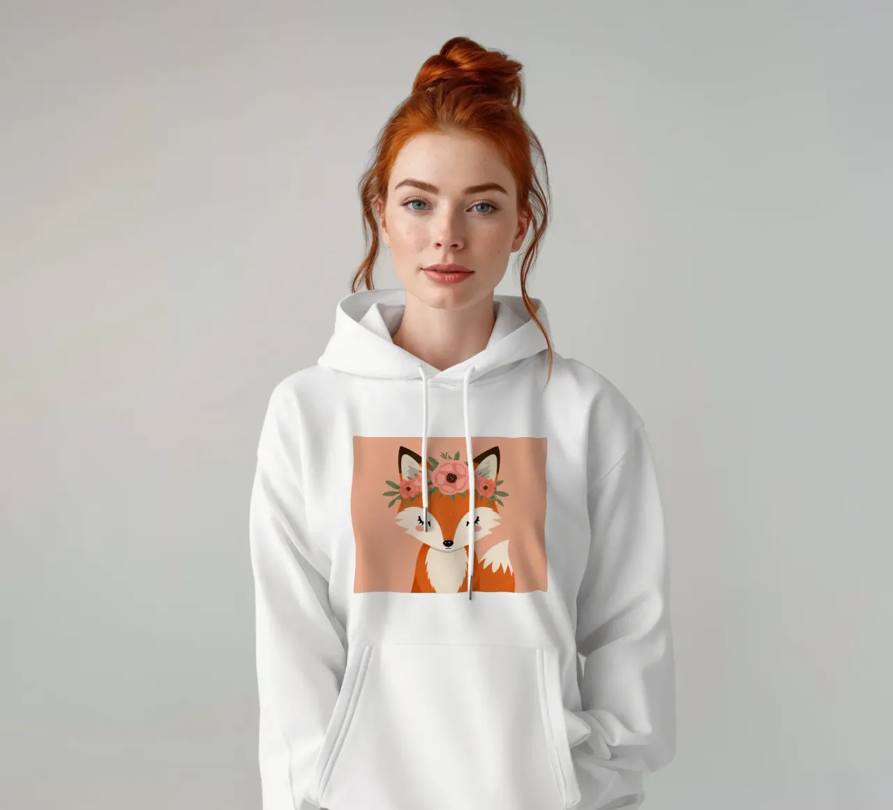 Volpe felice con corona floreale felpa con cappuccio da DesignDoodle