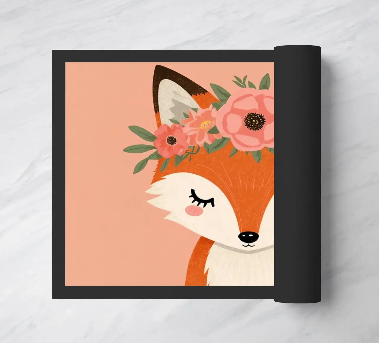 Volpe felice con corona floreale zerbino da DesignDoodle