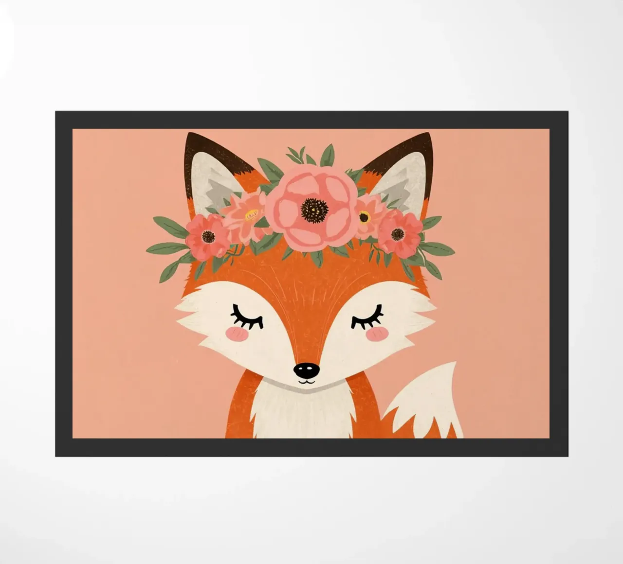 Volpe felice con corona floreale zerbino da DesignDoodle
