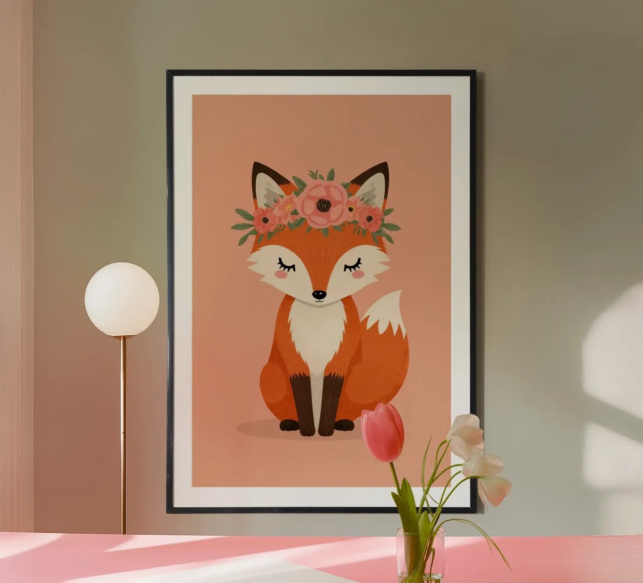 Volpe felice con corona floreale poster da DesignDoodle