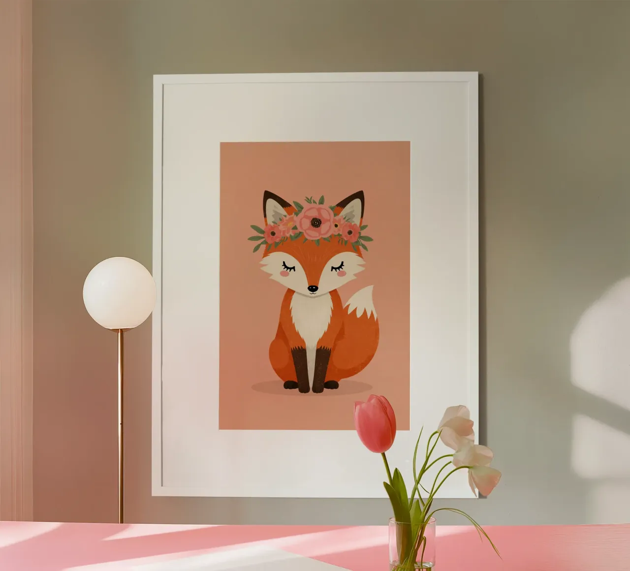 Volpe felice con corona floreale poster da DesignDoodle