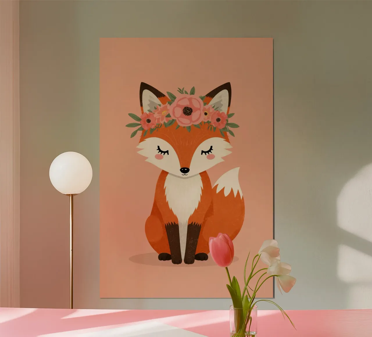 Volpe felice con corona floreale poster da DesignDoodle