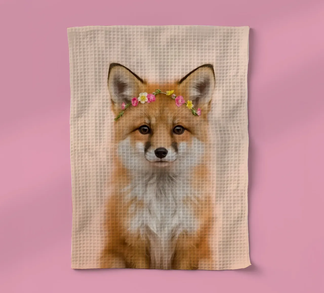 Portrait d'un renard avec une couronne de fleurs torchon de DesignDoodle