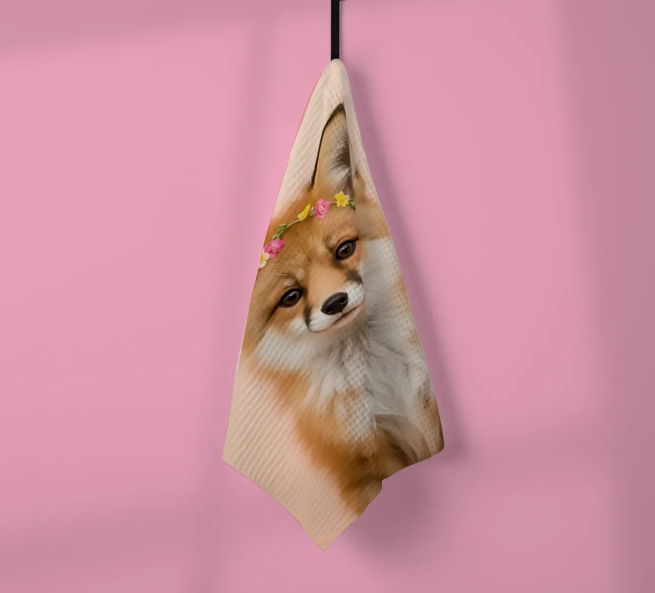 Portrait d'un renard avec une couronne de fleurs torchon de DesignDoodle