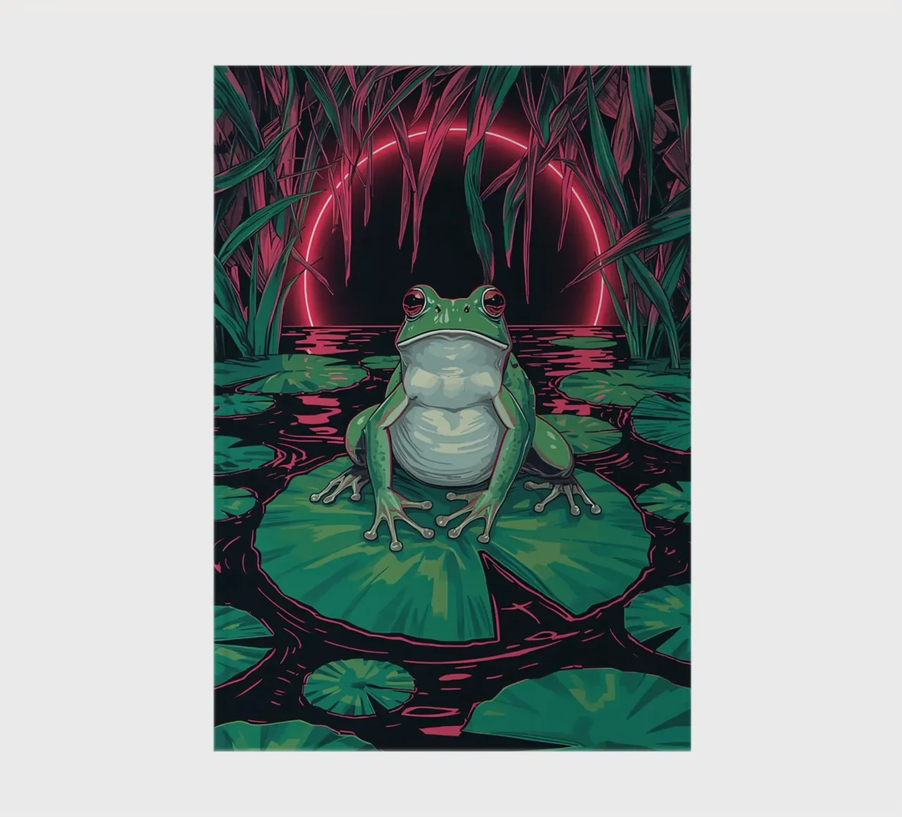 Frog on Lily Pad with Neon Circle Background notebook by DesignDoodle