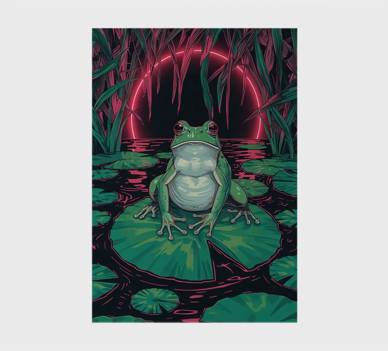 Frog on Lily Pad with Neon Circle Background notebook by DesignDoodle