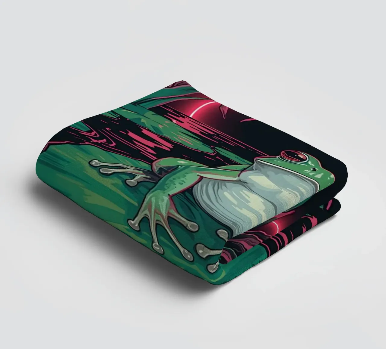 Frog on Lily Pad with Neon Circle Background towel by DesignDoodle