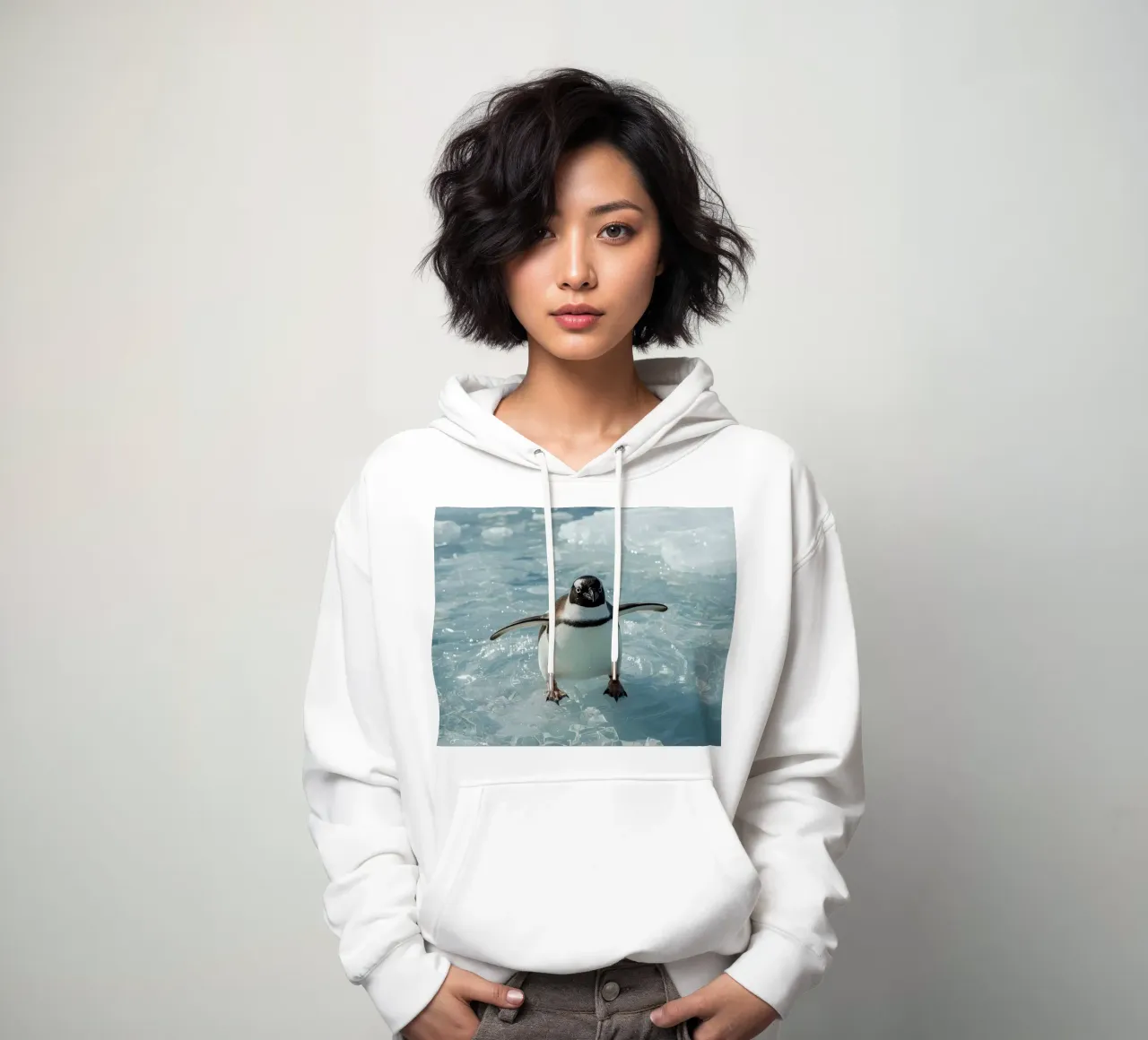 Pinguino Gentoo in piedi su una banchisa felpa con cappuccio da DesignDoodle