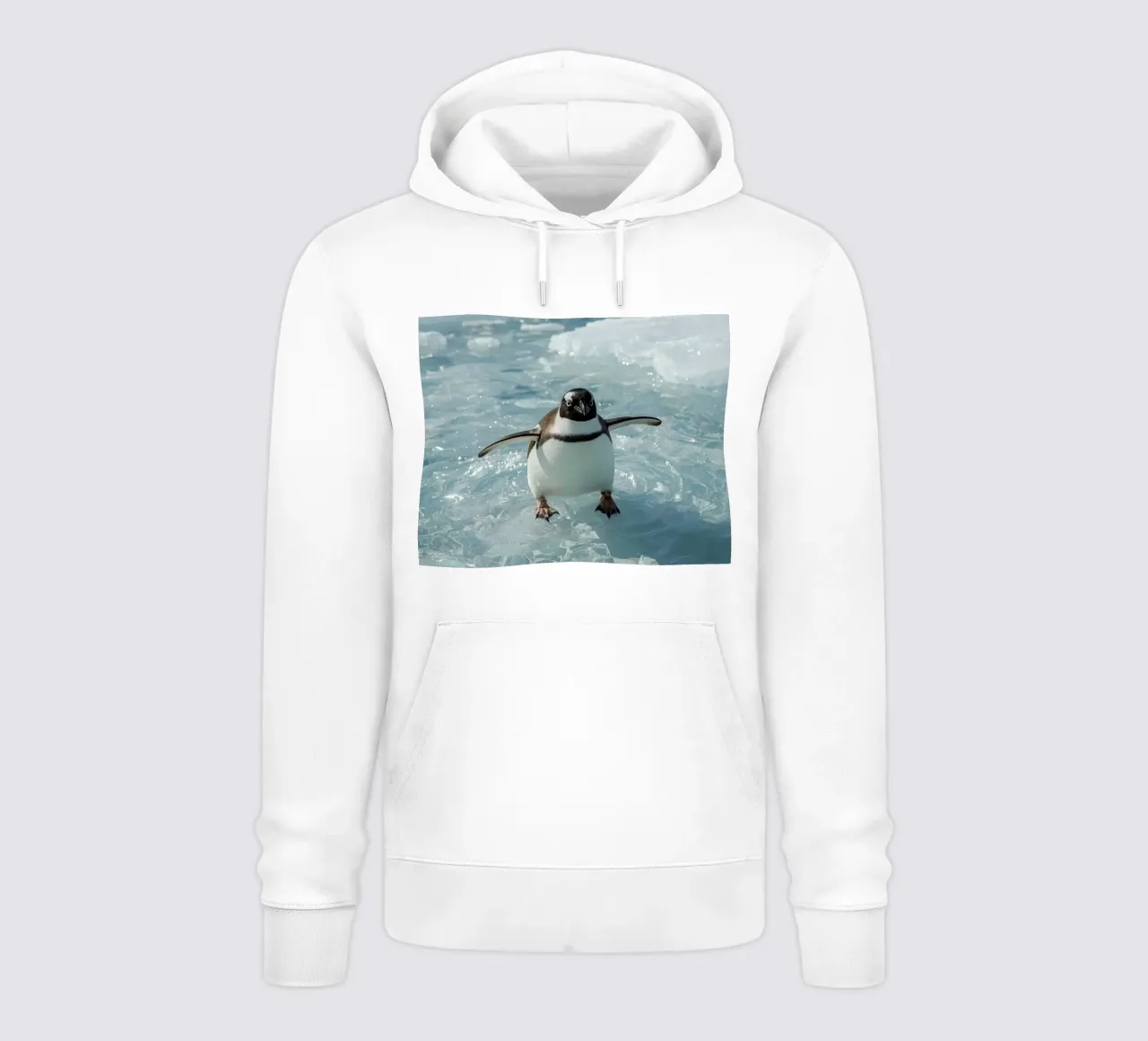 Pinguino Gentoo in piedi su una banchisa felpa con cappuccio da DesignDoodle