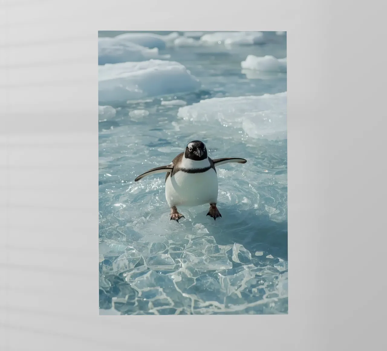 Pinguino Gentoo in piedi su una banchisa pellicola backlit da DesignDoodle