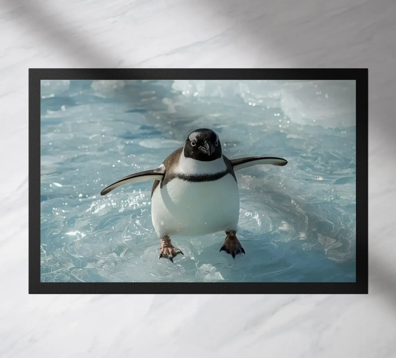 Pinguino Gentoo in piedi su una banchisa zerbino da DesignDoodle
