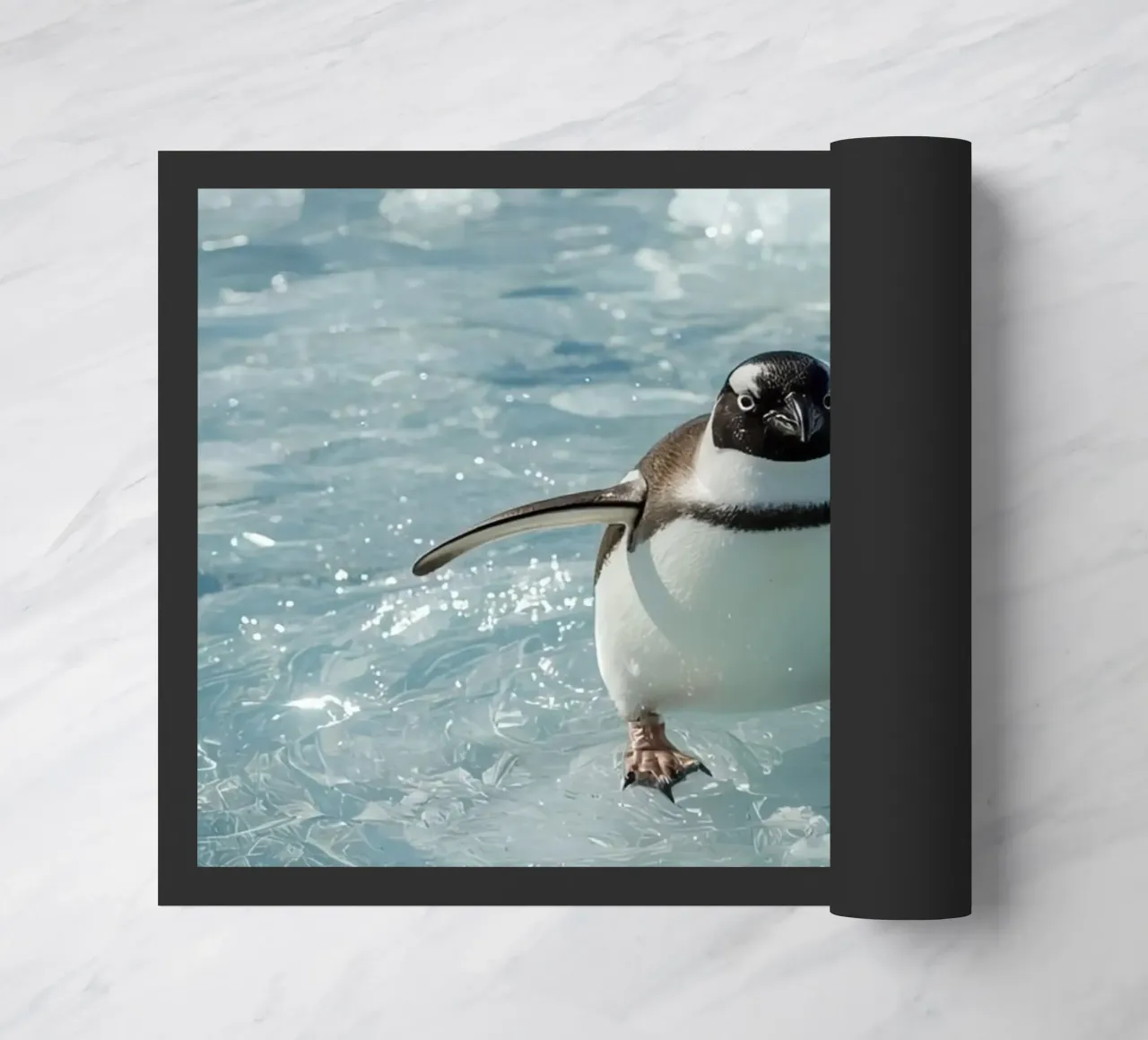 Pinguino Gentoo in piedi su una banchisa zerbino da DesignDoodle