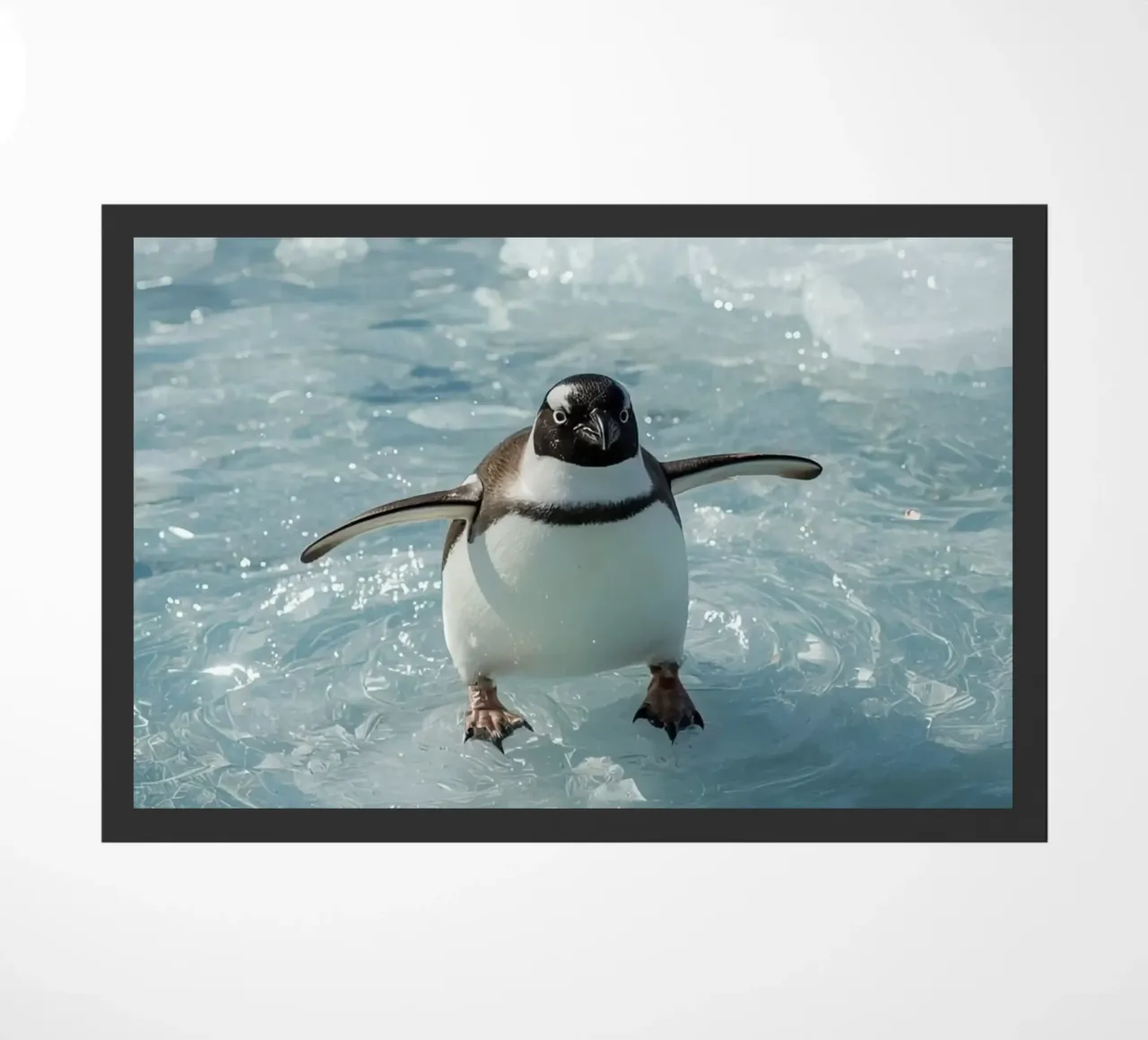 Pinguino Gentoo in piedi su una banchisa zerbino da DesignDoodle