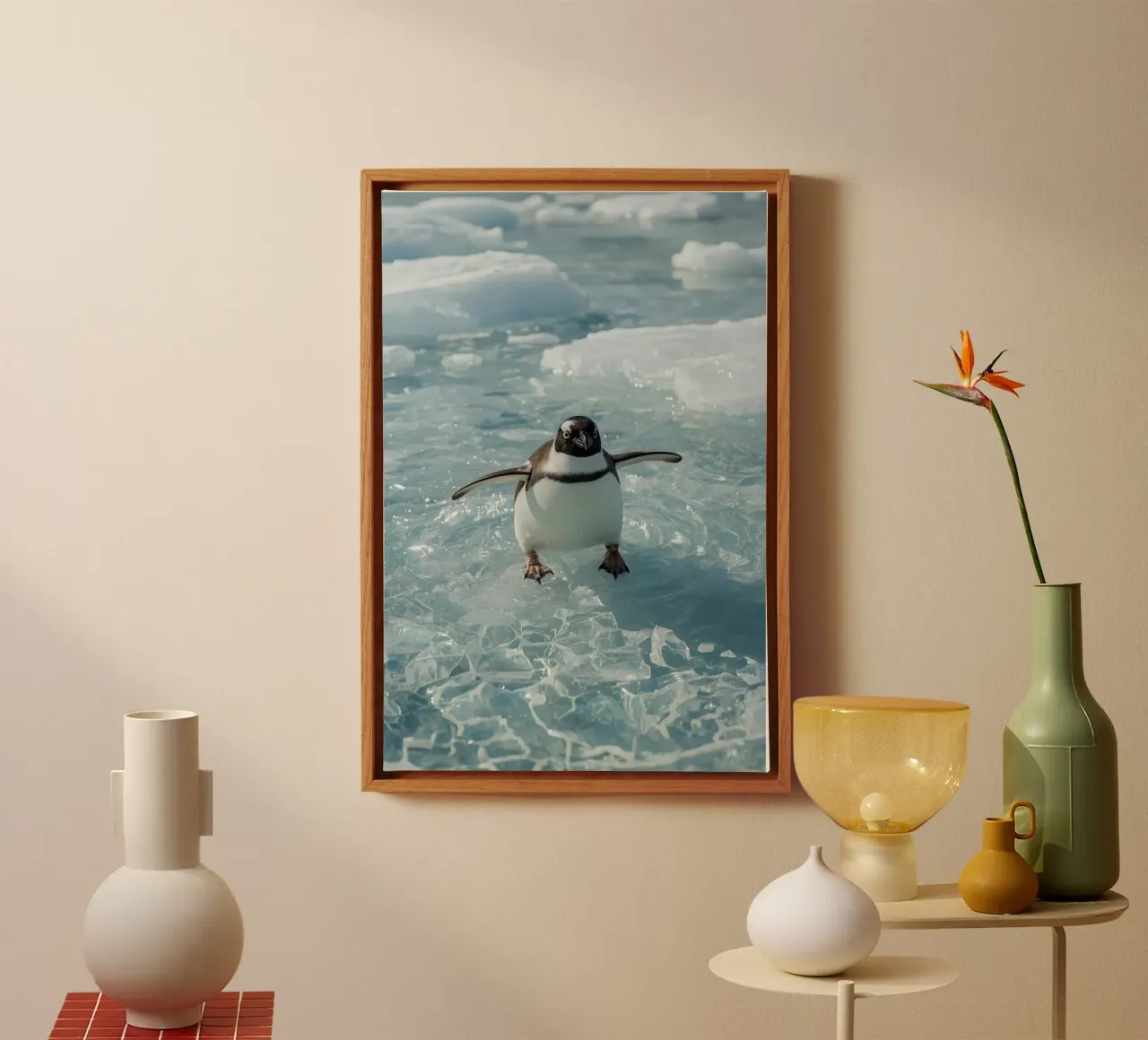 Pinguino Gentoo in piedi su una banchisa tela con Cornice a cassetta da DesignDoodle