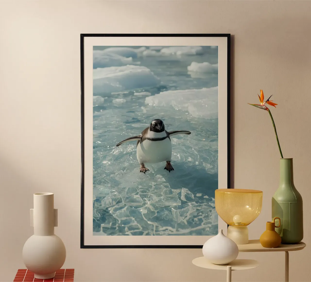 Pinguino Gentoo in piedi su una banchisa poster da DesignDoodle