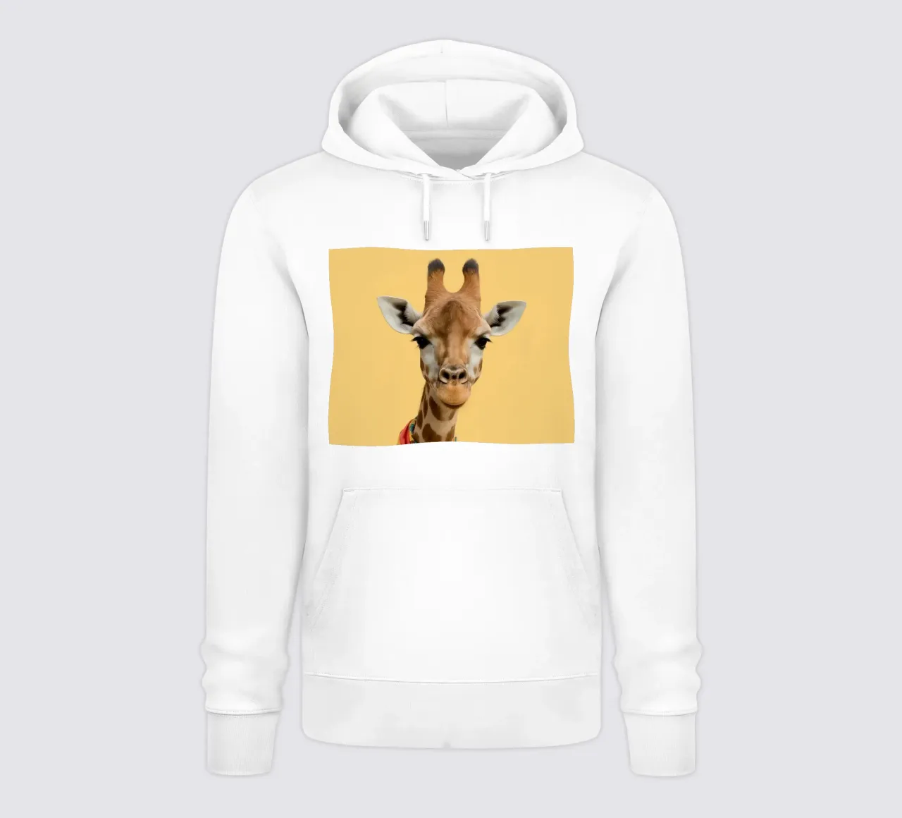 Testa e collo di giraffa con sciarpa su sfondo giallo felpa con cappuccio da DesignDoodle