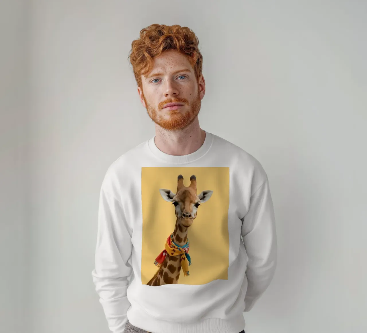 Testa e collo di giraffa con sciarpa su sfondo giallo felpa da DesignDoodle