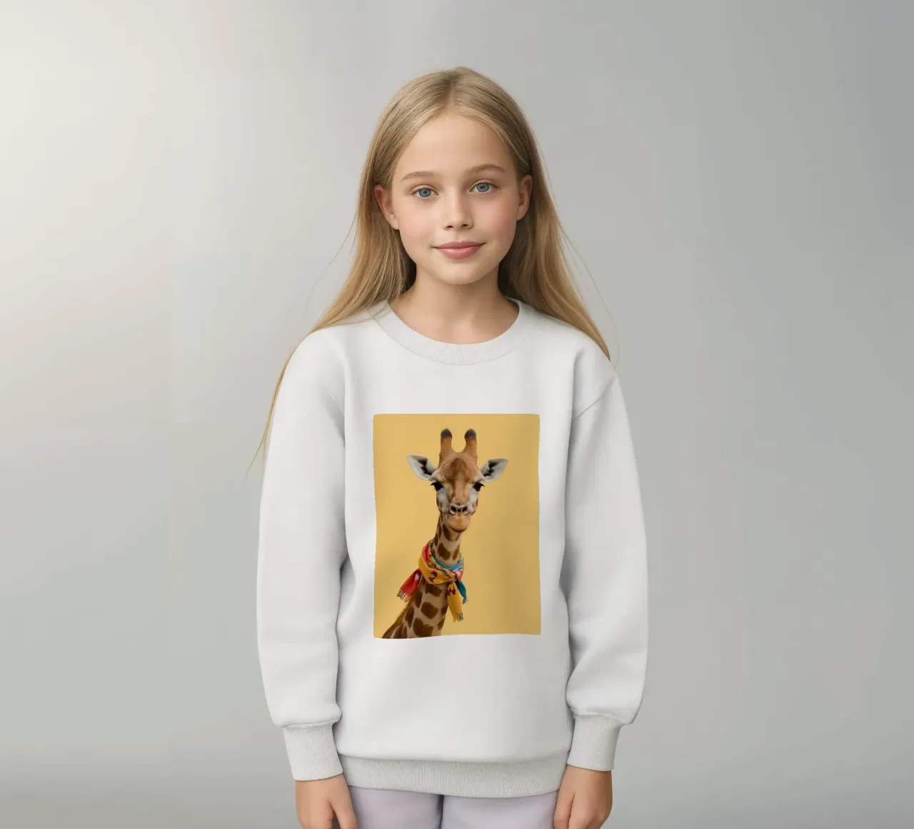 Testa e collo di giraffa con sciarpa su sfondo giallo felpa bambino da DesignDoodle
