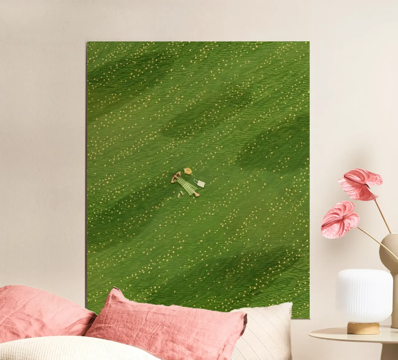 lie chill on grass poster con telaio in legno da hamily