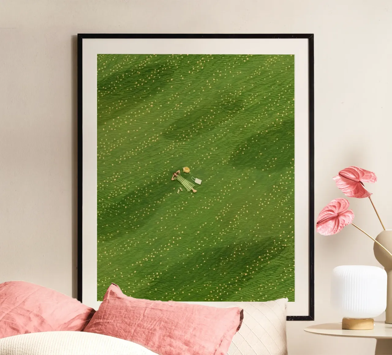 lie chill on grass poster con telaio in legno da hamily