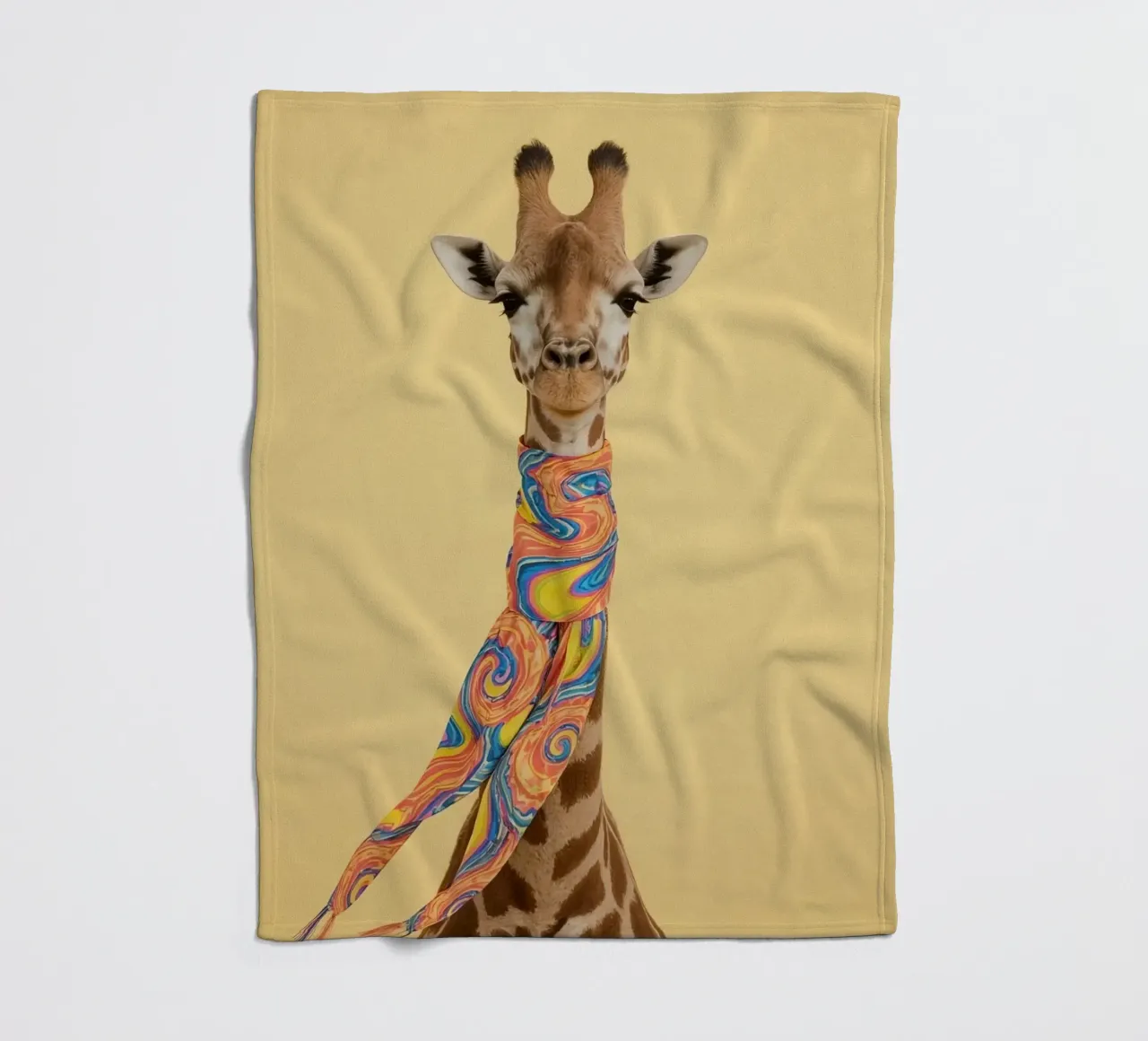 Giraffa con sciarpa a fantasia coperta in pile da DesignDoodle