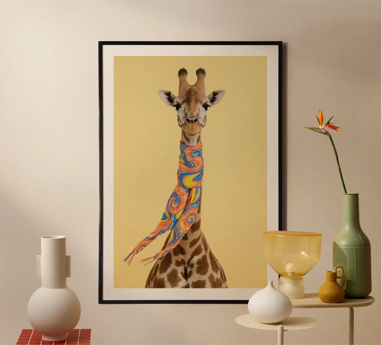 Jirafa con bufanda estampada poster de DesignDoodle