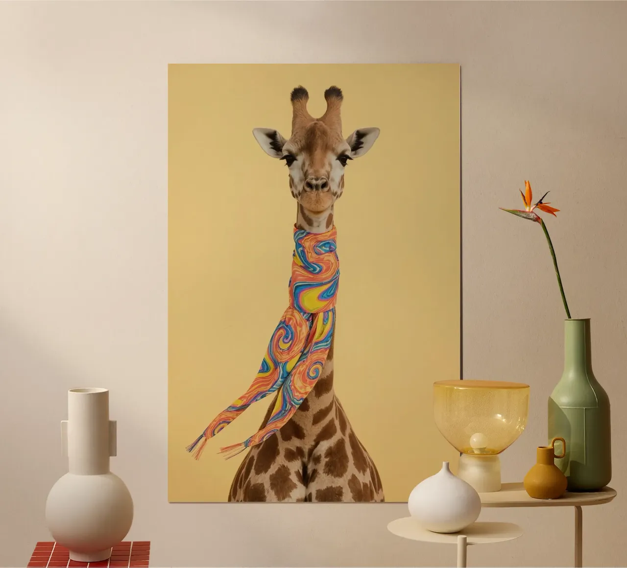 Jirafa con bufanda estampada poster de DesignDoodle