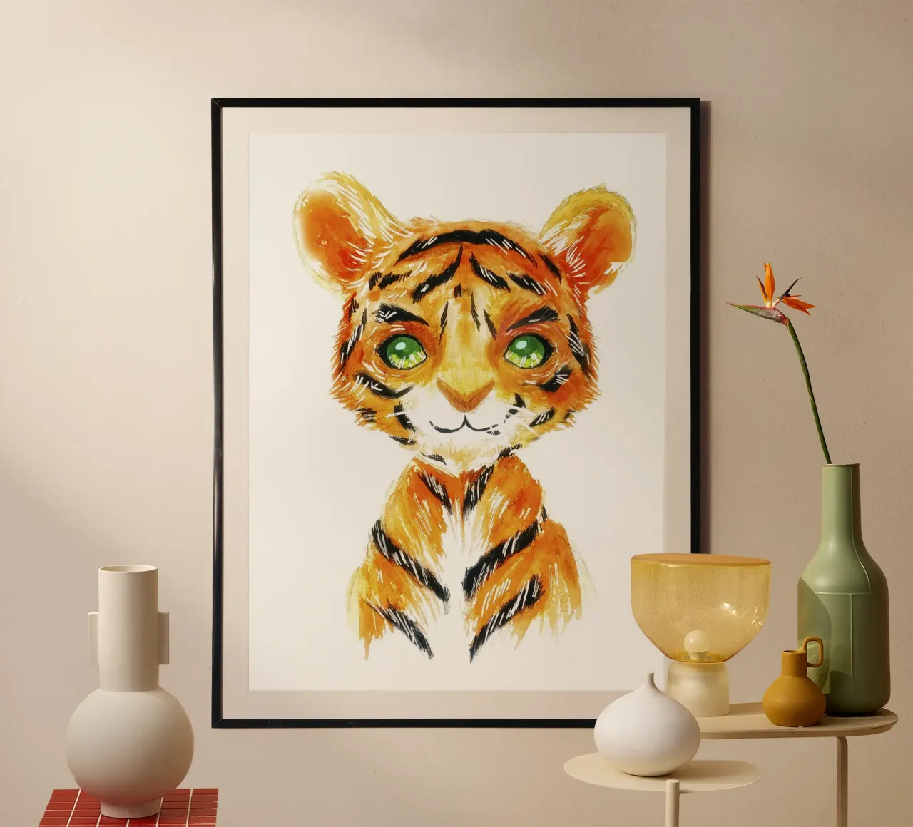 Ritratto ad acquerello di un cucciolo di tigre poster da 🐹 BABY ART PRINTS