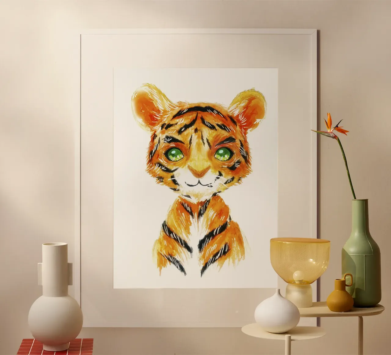 Ritratto ad acquerello di un cucciolo di tigre poster da 🐹 BABY ART PRINTS