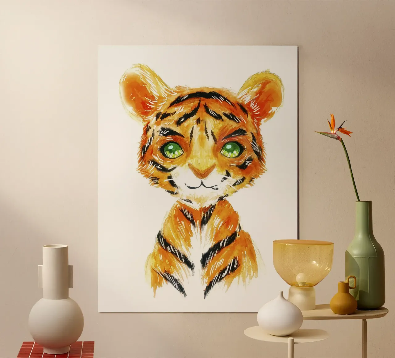 Ritratto ad acquerello di un cucciolo di tigre poster da 🐹 BABY ART PRINTS