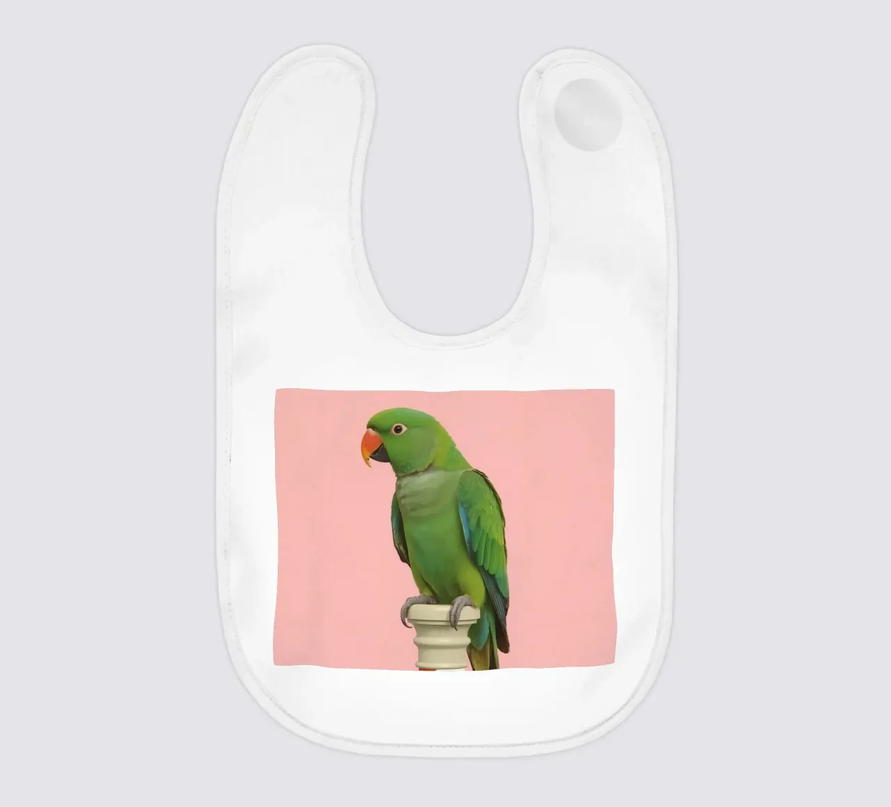 Pappagallo verde su palo a strisce bianche e rosse bavaglino da DesignDoodle