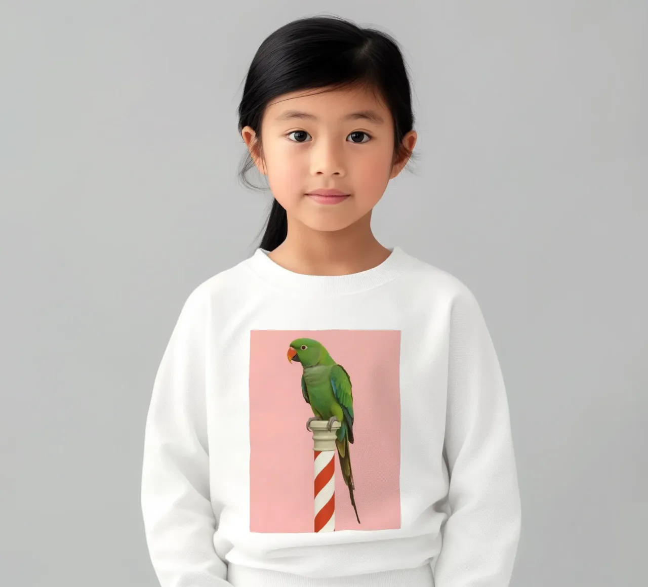 Pappagallo verde su palo a strisce bianche e rosse felpa bambino da DesignDoodle