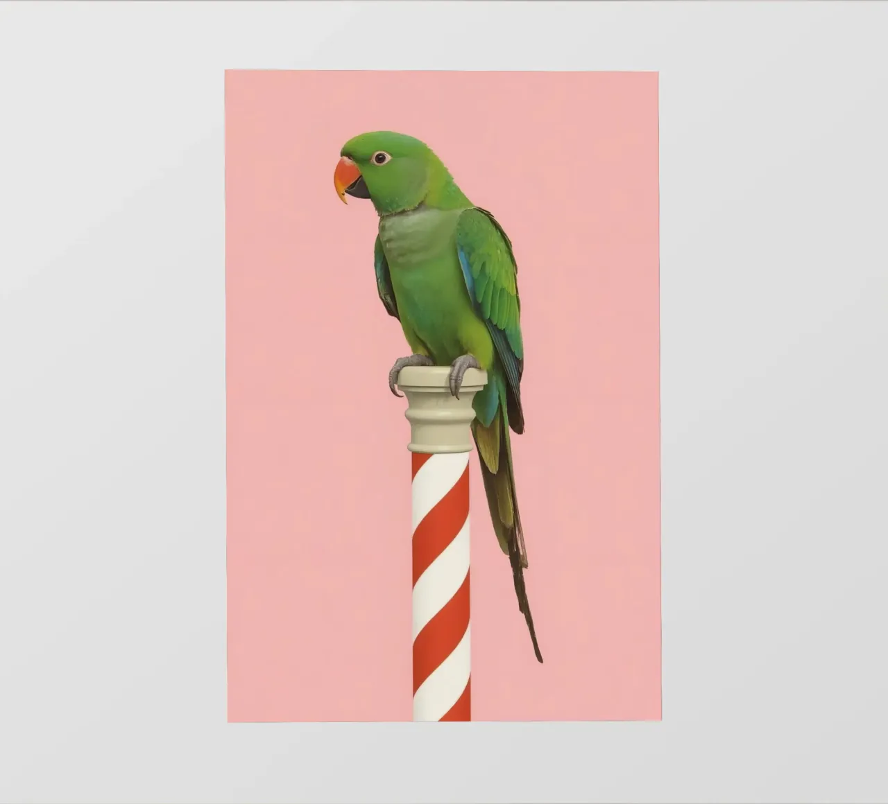Pappagallo verde su palo a strisce bianche e rosse pellicola backlit da DesignDoodle
