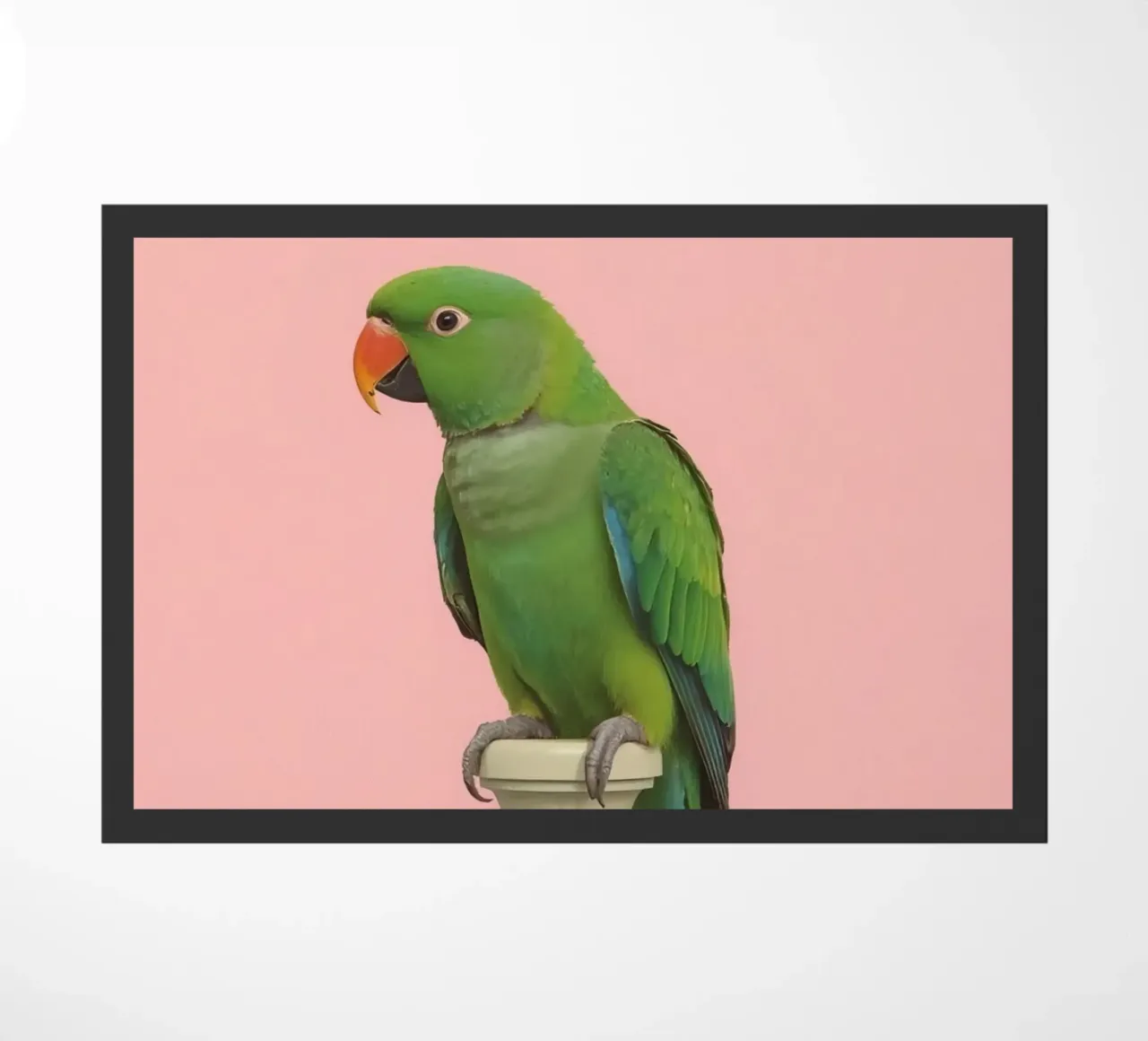 Pappagallo verde su palo a strisce bianche e rosse zerbino da DesignDoodle