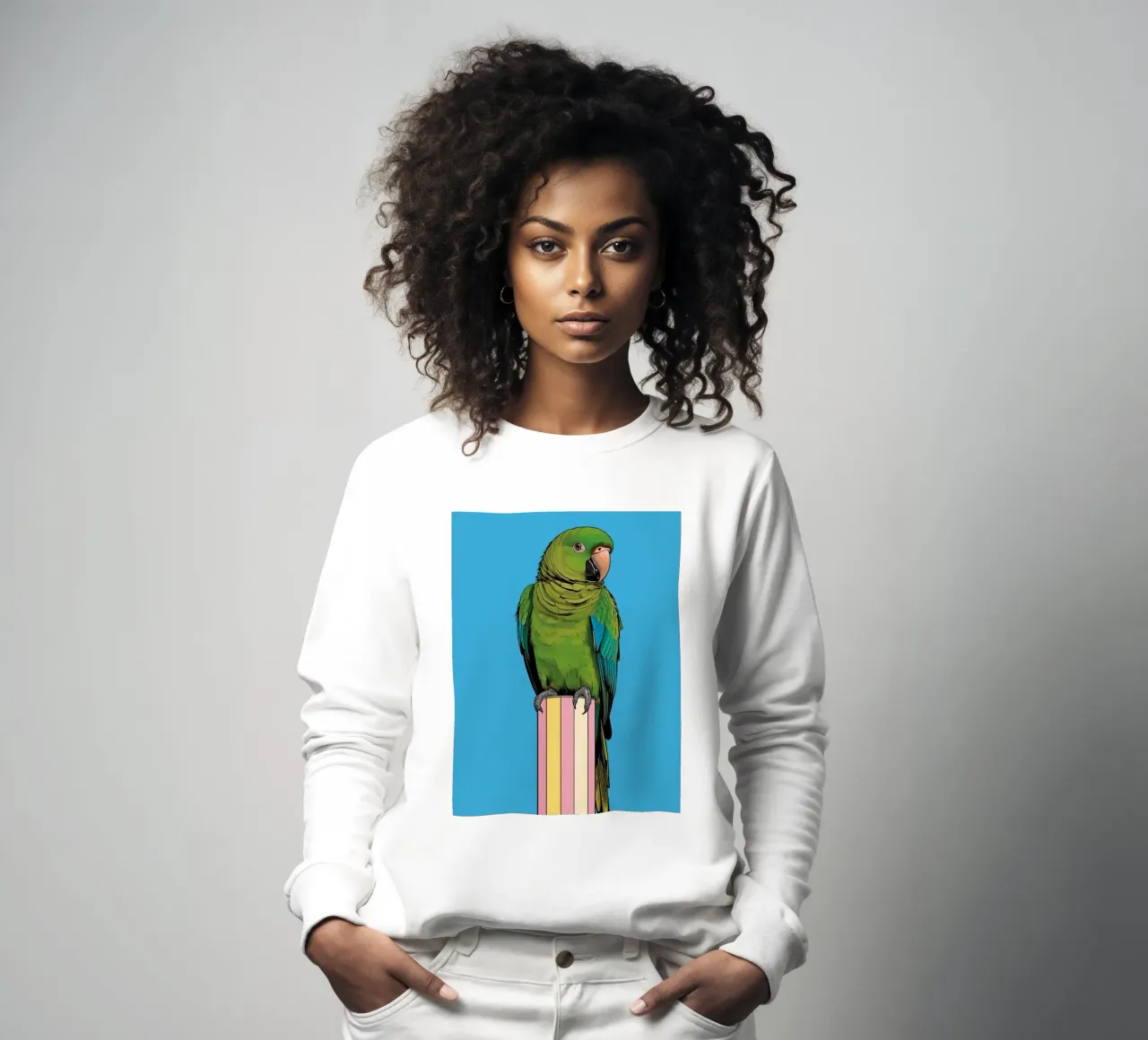 Pappagallo verde su colonna a righe felpa da DesignDoodle