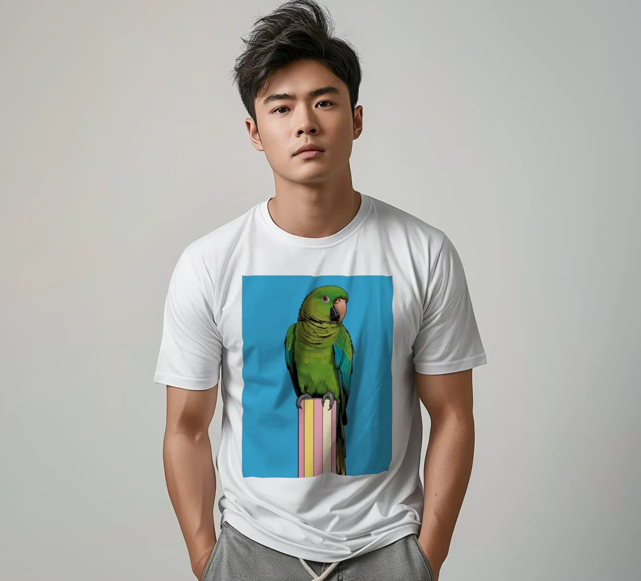 Pappagallo verde su colonna a righe t-shirt da DesignDoodle