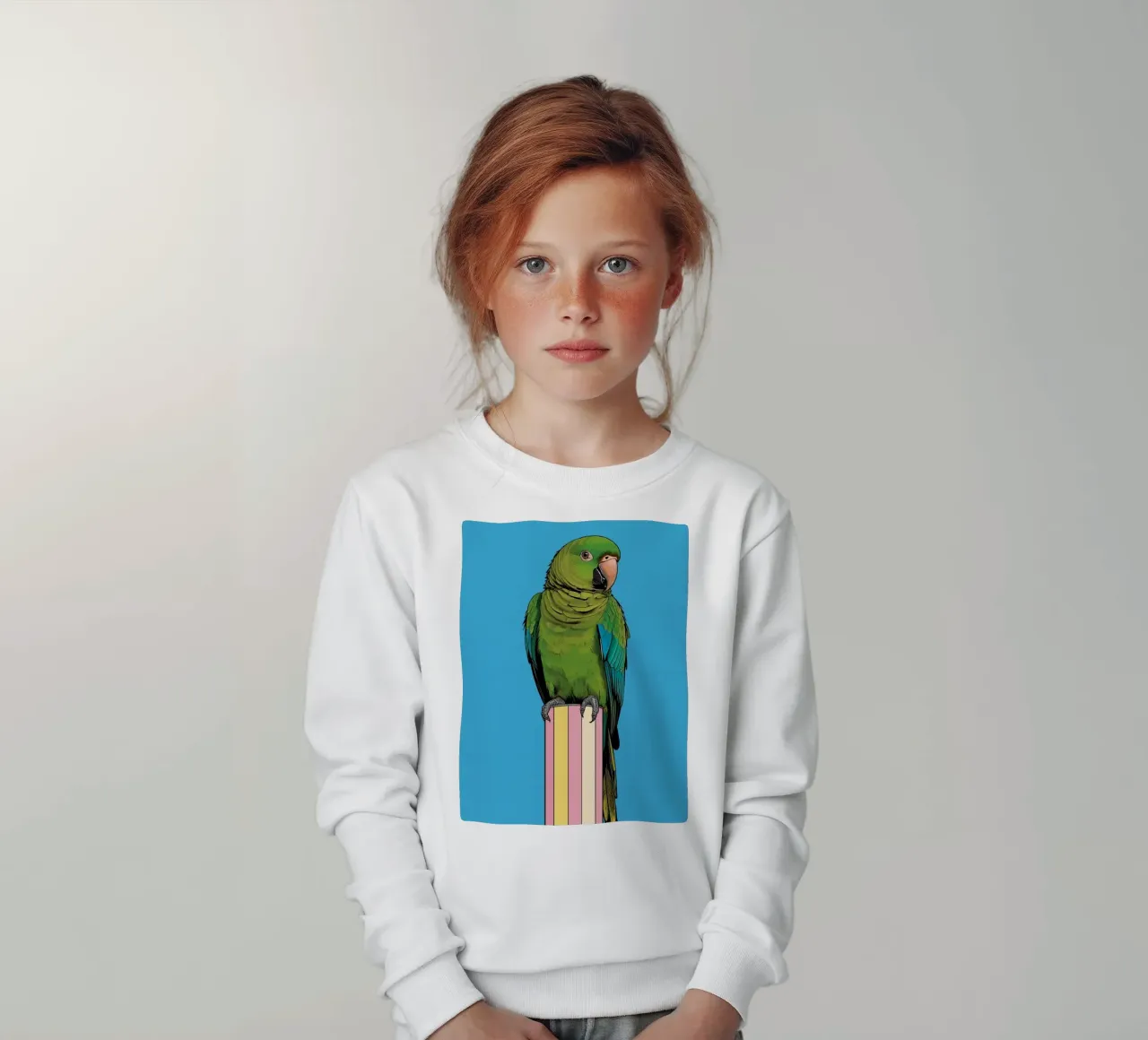 Pappagallo verde su colonna a righe felpa bambino da DesignDoodle