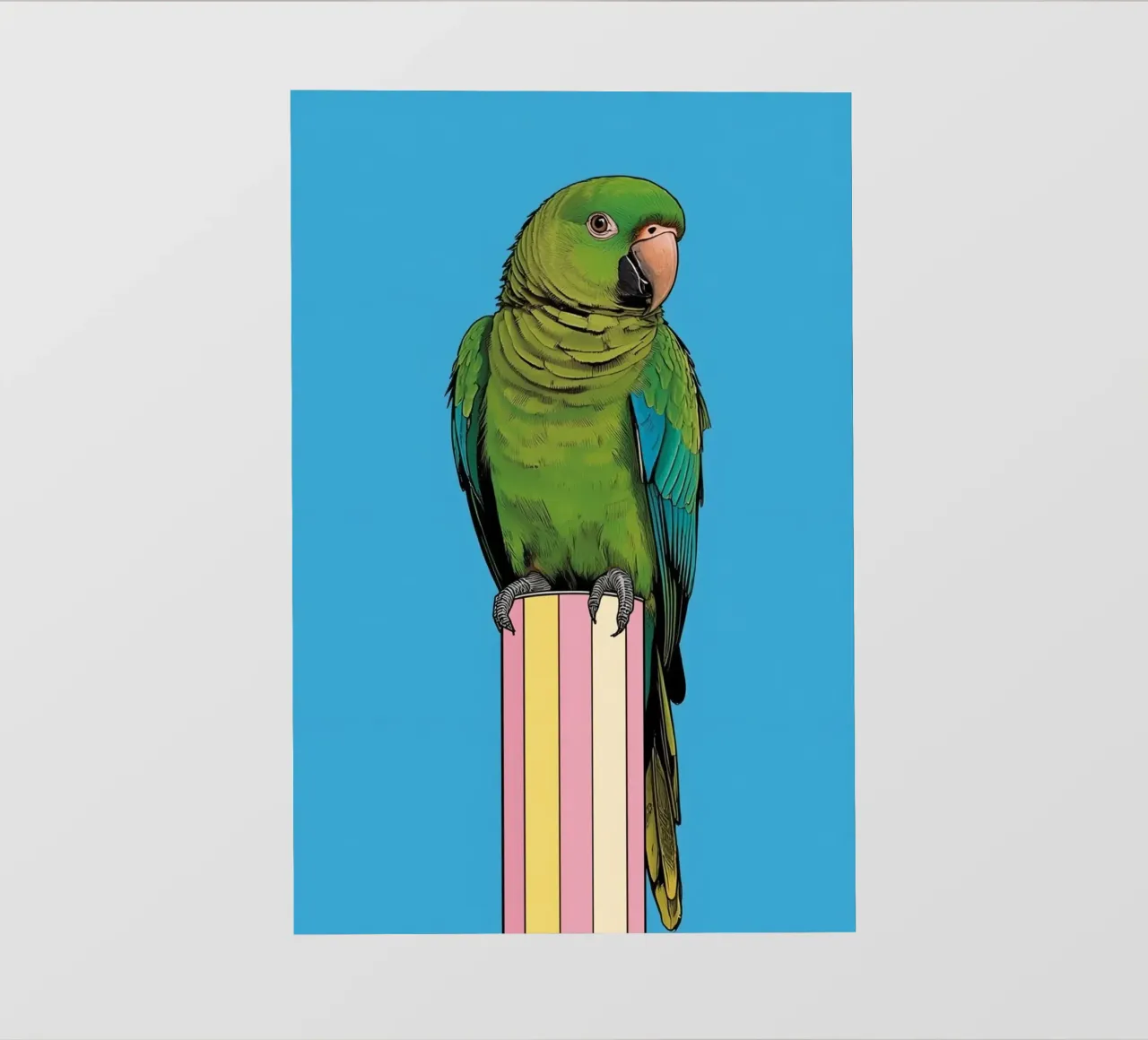 Pappagallo verde su colonna a righe pellicola backlit da DesignDoodle